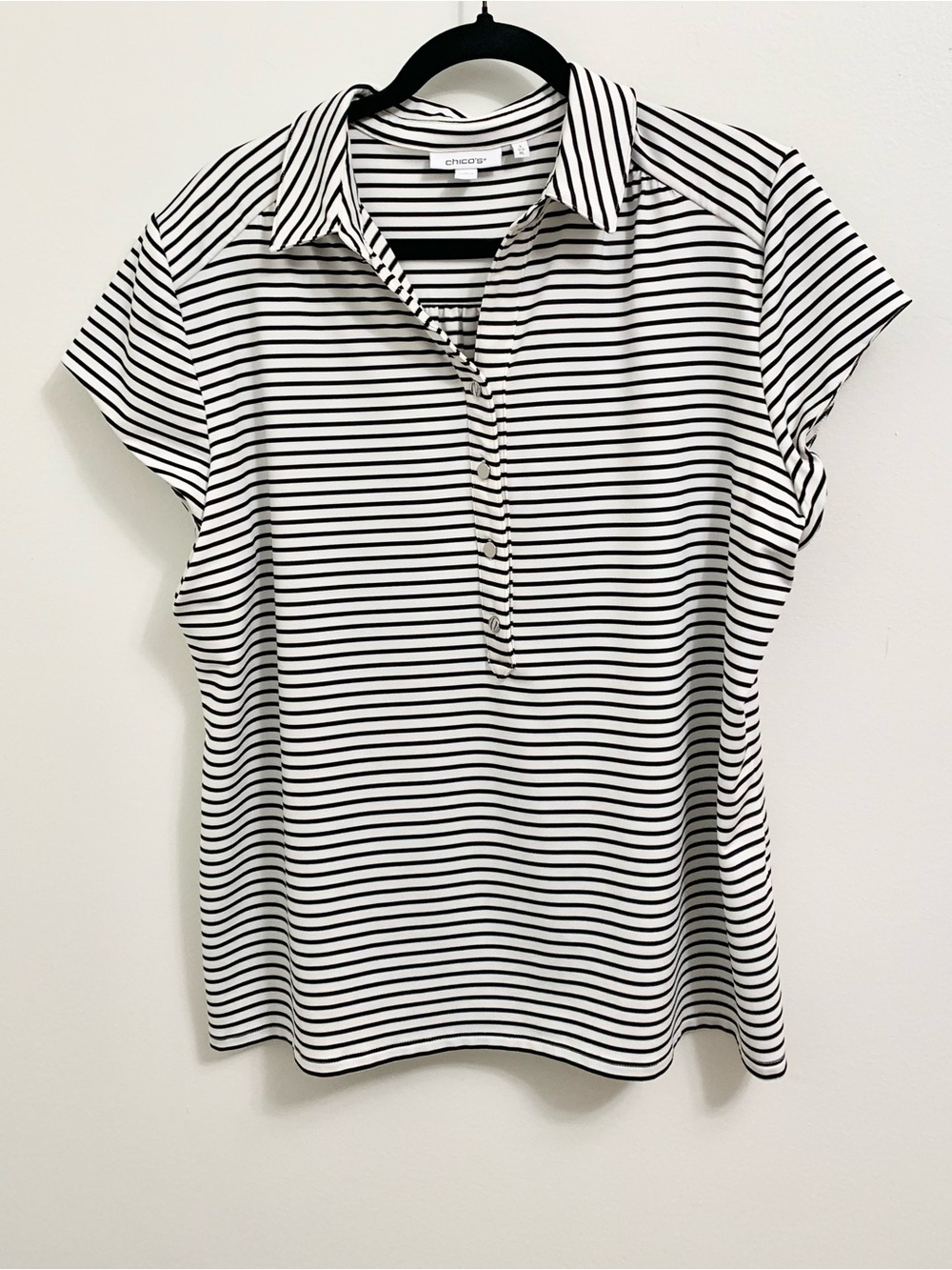 Chicos Zenergy Strioed Cap Sleeve Polo Shirt Top 3 - XL